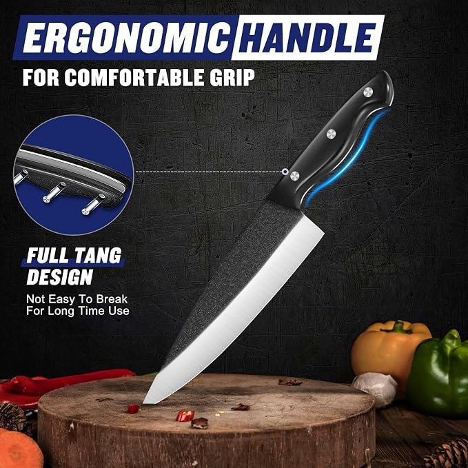 SSGP Butcher Knife Set of 5- Japanese Knife Set for Meat Cutting, Hand Forged Viking Knives Sets with Meat Cleaver, Heavy-Duty Kitchen Knives Sets for Bone BBQ Vegetable, Gifts for Men