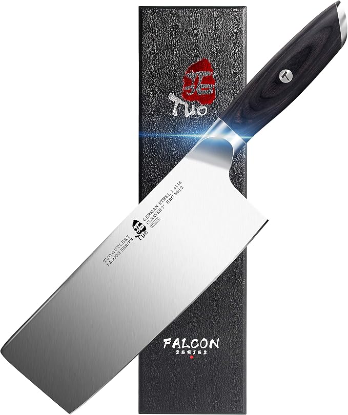 TUO Meat Cleaver Knife, 7 Inch Chopping Knife for Poultry & Vegetable, High Carbon German Stainless Steel, Ergonomic Pakkwood Handle with Gift Box - Falcon Series