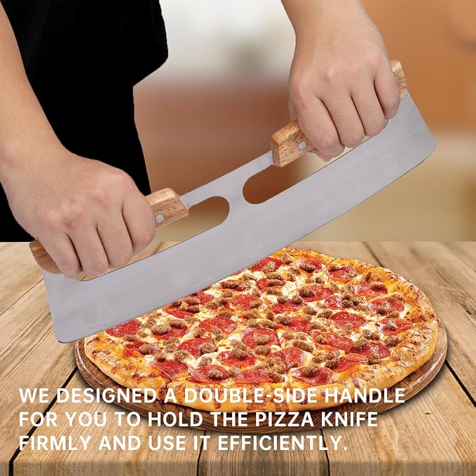 2 Pack Pizza Cutter Rocker with Wood Handles & Protective PP Cover, 14" 430 Stainless Steel Pizza Slicer Wheel, Big Pizza Knife Cutters Kitchen Tool (14 inch)