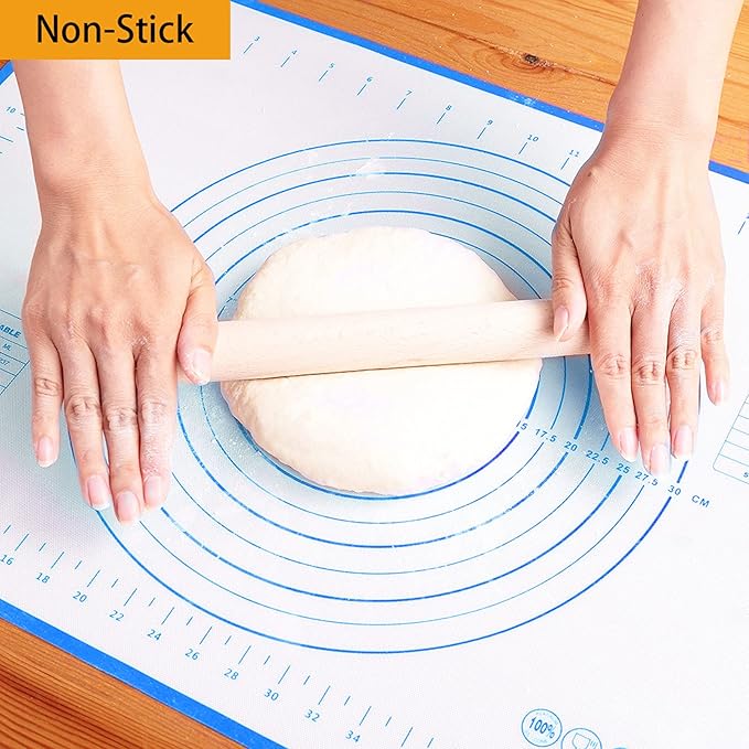 Silicone Baking Mat，Non Stick Rolling Dough with Measurements for Pie Pizza Cookies Fondant Making，Extra Thick Non Slip Silicone Pastry Mat (Blue, L-16"×24")
