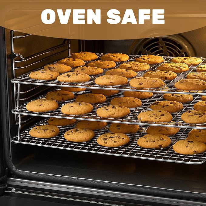 Stainless Steel Stackable Cooling Rack for Baking, 3-Tier Cooling Rack Set, Stackable Heavy Duty Stainless Steel Wire Racks, for Baking Cooking Grilling, Oven & Dishwasher Safe, 12”x 16.5”, Silver