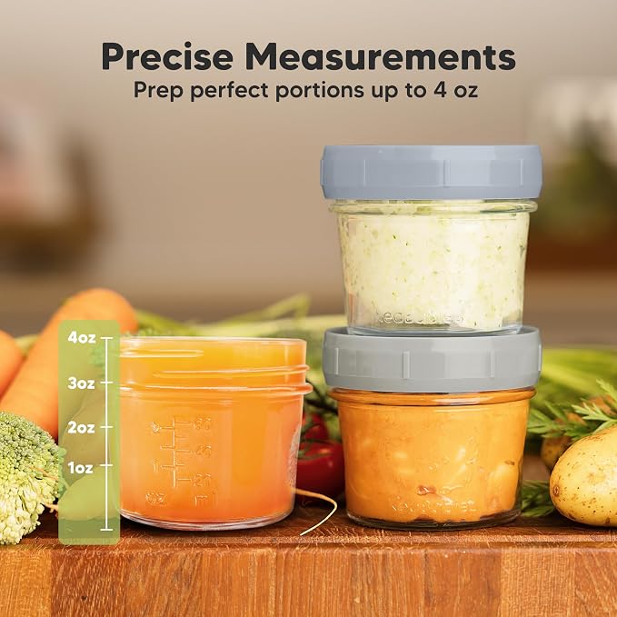 KeaBabies 12pk 4oz Glass Baby Food Containers with Lids, Leak-Proof (Slate) | Microwavable Small Glass Jars, Baby Purees, Toddler Snack Storage Containers, BPA-Free, Dishwasher-safe, Freezer Safe
