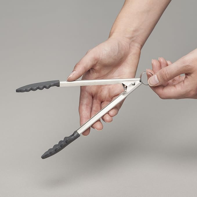 Zeal Silicone Non Stick Kitchen Mini Tongs with Stainless Steel Handle (20cm) -Dark Grey, 20 cm