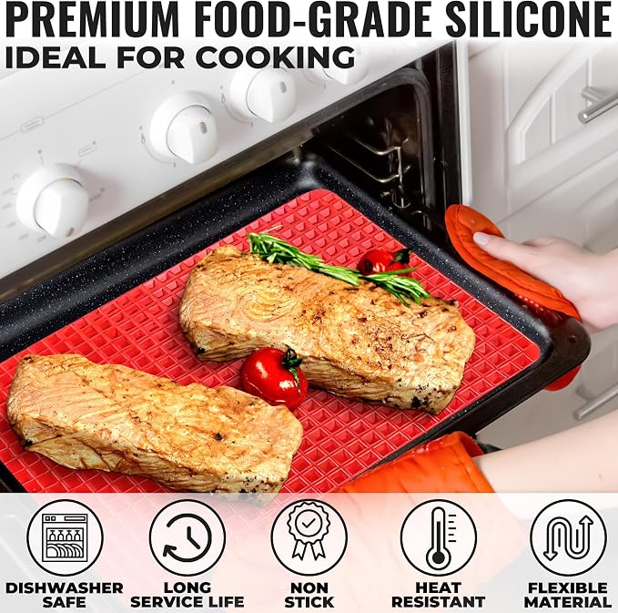 Silicone Pyramid Baking Mat, 16 x 11.42 in, Heat-Resistant (Red) | Pyramid Pan Silicone Baking Mat; Air Circulation Design; Flexible; Non-Slip; Dishwasher Safe; for Cooking, Roasting, and BBQ