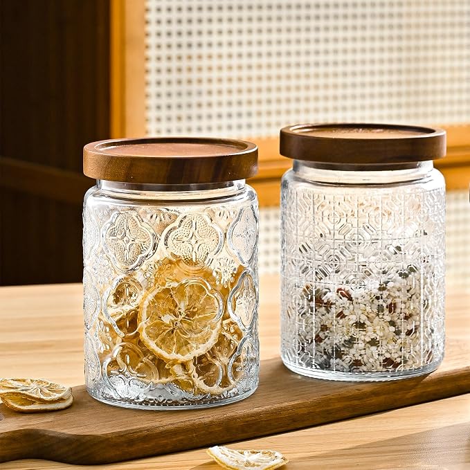 Adodeen Glass Storage Containers With Lids, Glass Jars With Lids, 24OZ | Airtight Glass Food Storage Containers, Kitchen Canisters For Sugar, Coffee, Tea, Spice, Flour, Candy, Pasta, Cereal