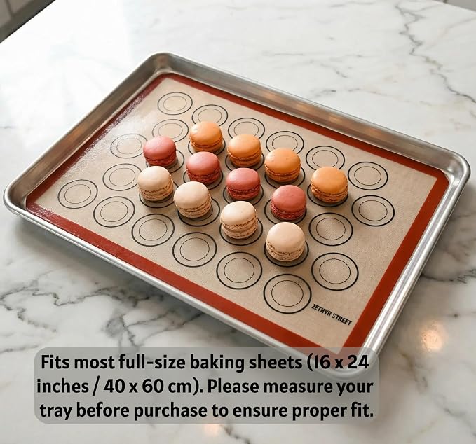 Macaron Baking Mat Silicone Non Stick, Full Sheet Reusable Pack of 2 Red | Non-Stick Macaron Mat for Perfect Baking, Dishwasher & Oven Safe, For Macarons, Cookies, Bread and More, 16x24” (40x60cm)
