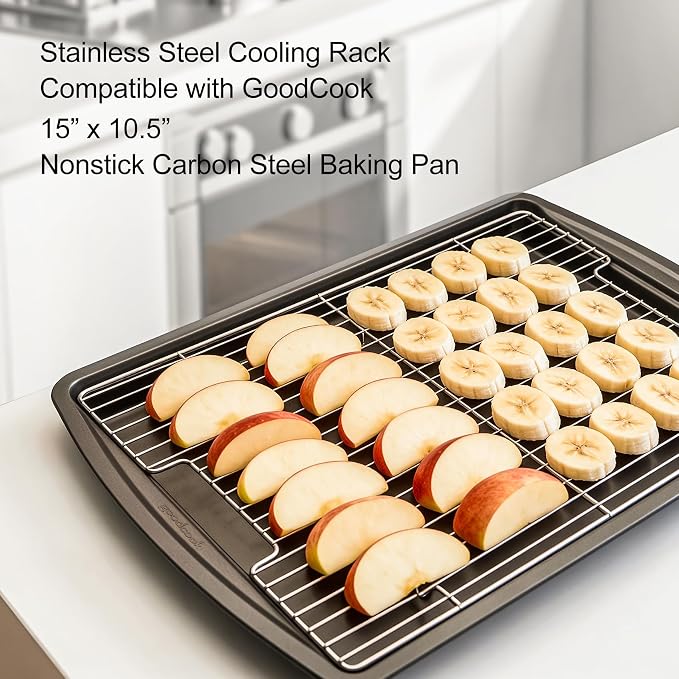 Stainless Steel Cooling Rack & Baking Rack Compatible with GoodCook 15” x 10.5” Nonstick Carbon Steel Baking Pan (A Pack)