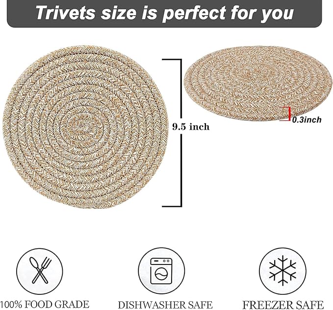 Pot Holders Trivets Set,Potholders for Kitchens, 100% Pure Cotton Thread Weave Trivets for Hot Dishes/Pot/Bowl/Teapot/Hot Pot Holders (24 cm, 8pack)