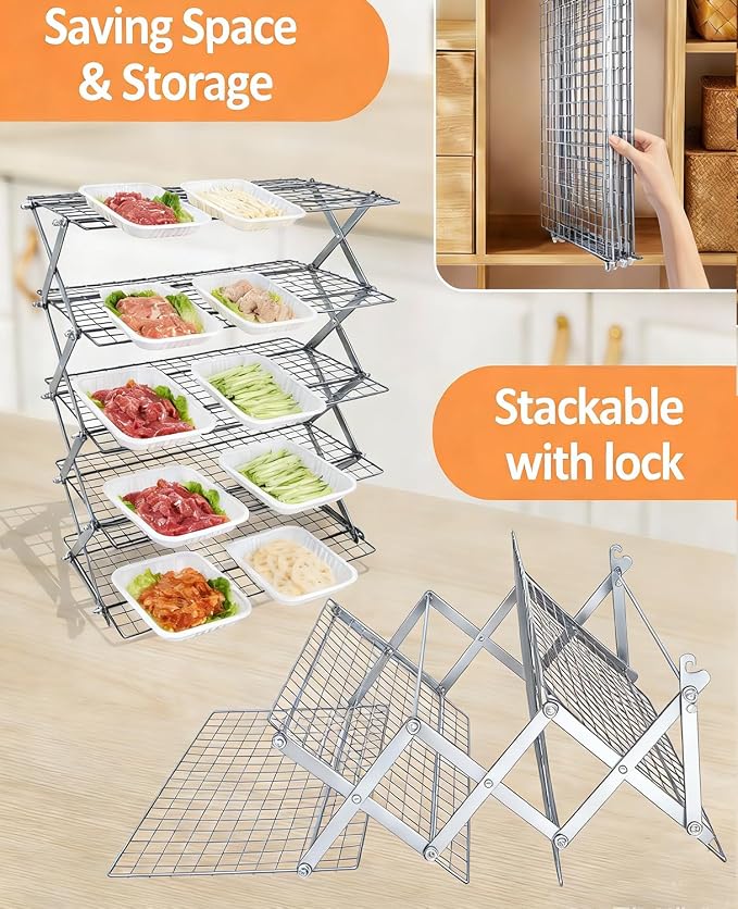 5 Tier Collapsible Cooling Rack, 2/3/4/5-Tier Upgraded,Adjustable ＆ Stackable Baking Rack, 5 Modes Cooling Racks for Cooking and Baking, Roasting ＆ Grilling Gifts for Picnic Party