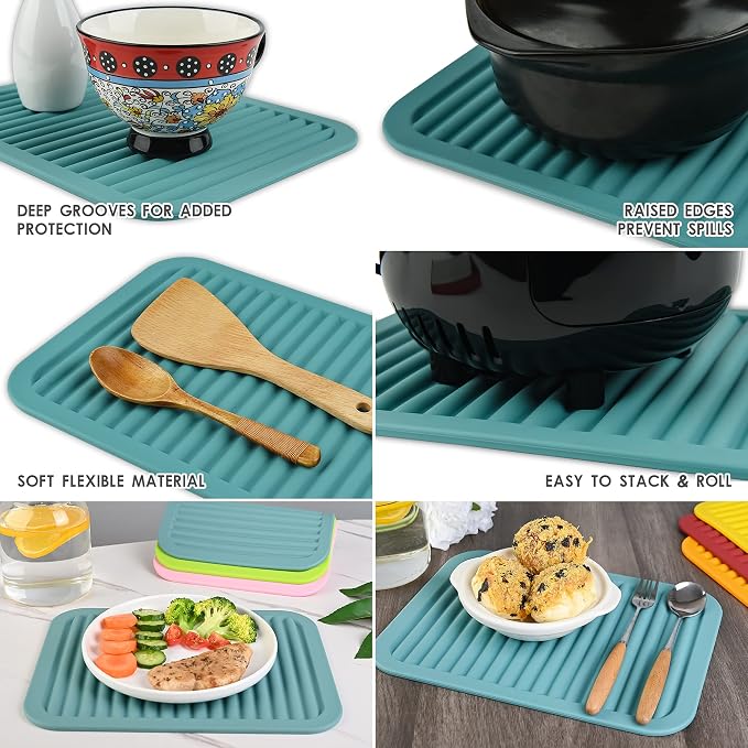 Orange Silicone Trivets Mats for Hot Dishes and Hot Pots, Hot Pads for Countertops, Tables, Pot Holders, Spoon Rest Small Drying Mats Set 2