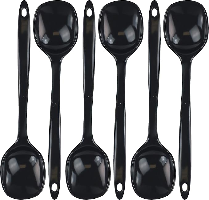 Reston Lloyd Cooking Spoon for Serving, Basting, Mixing, Heat Resistant, BPA Free Melamine 11 inch Utensil with Ergonomic Handle, Set of 6, Black