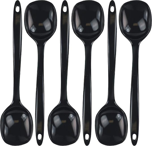 Reston Lloyd Cooking Spoon for Serving, Basting, Mixing, Heat Resistant, BPA Free Melamine 11 inch Utensil with Ergonomic Handle, Set of 6, Black