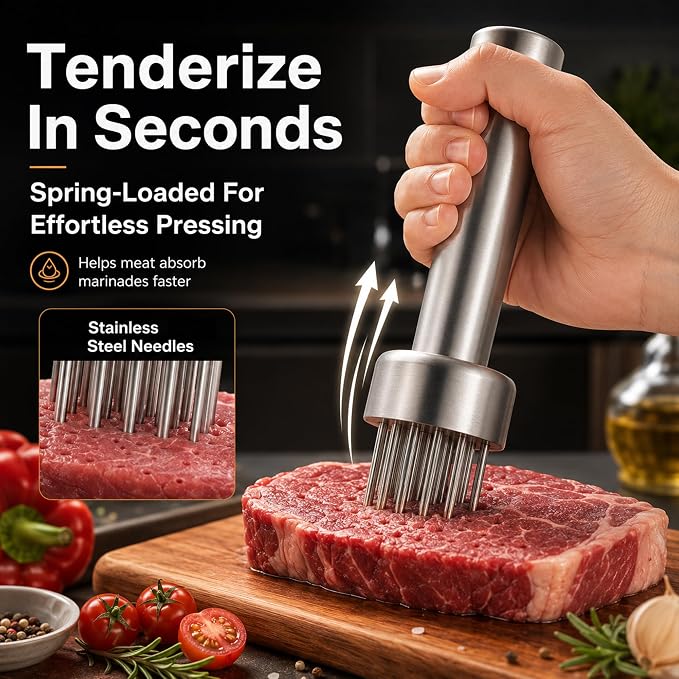 Meat Tenderizer Tool, Stainless Steel Needle Meat Tenderizer with 21 Needles, Kitchen Tenderizing Tool for Steak, Chicken, Pork, Beef, Dishwasher Safe