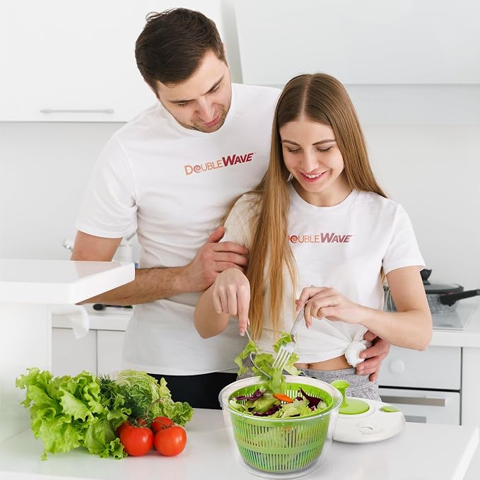 DoubleWave Salad Spinner | Spin & Dry Fruits, Vegetables & Greens Fast | Lettuce Washer with Dual Drain Holes | BPA-Free, Easy to Clean | 5.3 Quart Large Capacity