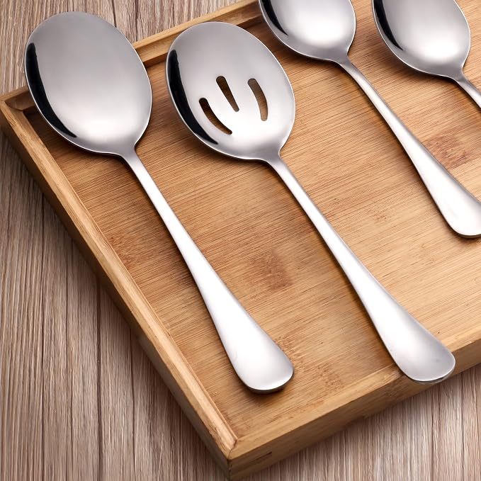6 Pieces Serving Spoons Set, 8.7 Inch, Includes 3 Serving Spoons and 3 Slotted Spoon, Large Stainless Steel Buffet Banquet Utensils Cutlery Set for Home, Kitchen