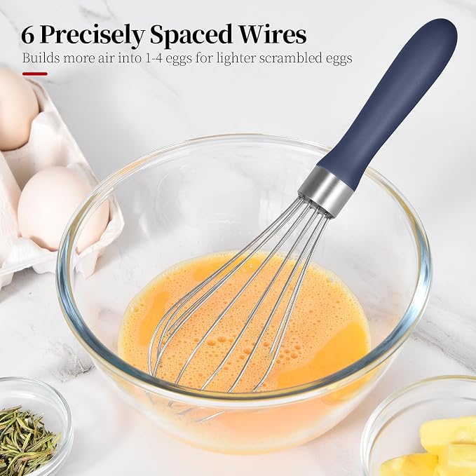 18/8 Stainless Steel Cooking Balloon Whisk (Small, Midnight Blue) | Heavy Duty Metal Kitchen Wire Whisker Wisking Tool Egg Beater Hand Mixer for Mixing Baking Beating Stirring Sauce Flour