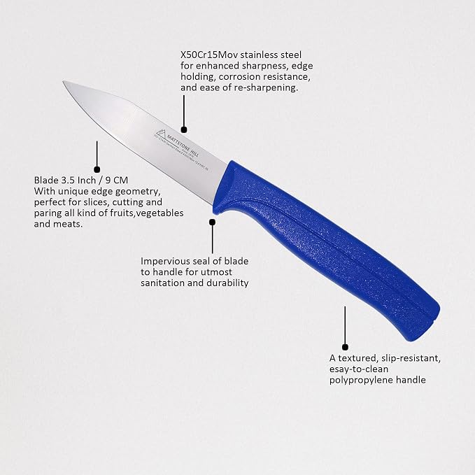 Paring Knife Set, MATTSTONE HILL Kitchen Prep Knife Set -Peeling Knife, Serrated Tomato Knife, Kitchen Utility Knife, Paring Knife, German Steel, Blue, White, Black, Red