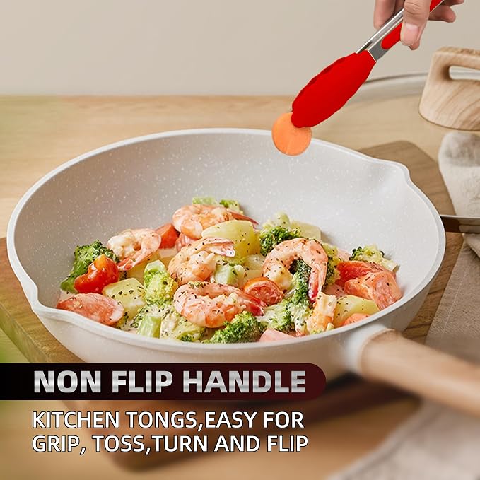 Pack of 3 Stainless Steel Kitchen Tongs with Silicone Tips – Non-Stick Cooking, Grilling & BBQ Tongs for Serving, Dishwasher Safe, 7", 9" & 12" (Pack of 3 Multi-Color)