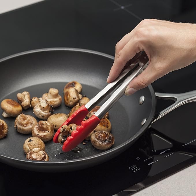 Zeal Silicone Mini Kitchen Cooking Tongs with Stainless Steel Handle – Perfect for Cooking, Grilling, BBQ, Air Fryer, and More, Heat-Resistant, BPA-Free, and Easy-to-Clean, 20cm, Red