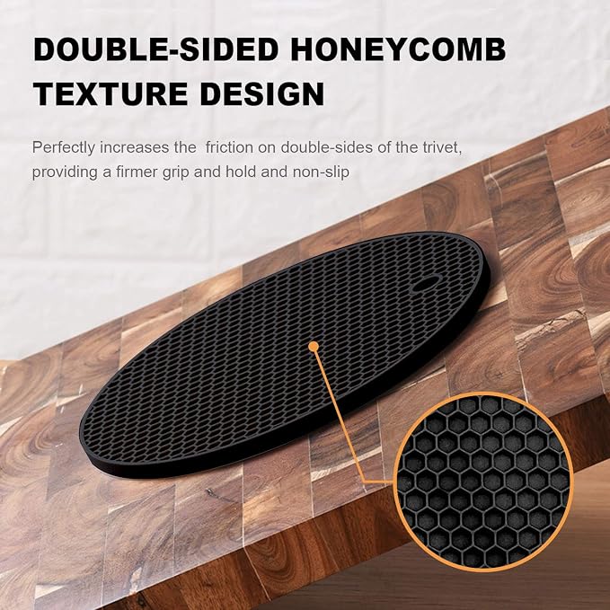 4 Pcs Trivets for Hot Dishes, Hot Pads for Kitchen, Silicone Pot Holders, Extra Thick, Non Slip, Multipurpose Kitchen Accessories (Black)