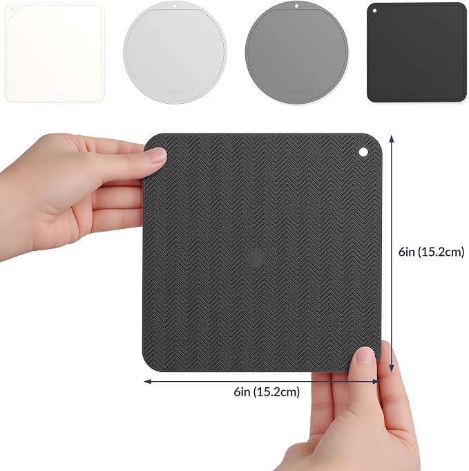 NiHome Jar Opener Gripper Pads, 6in Silicone for Seniors, 4-Pack | Multiple Neutral Colors & Set Options, Palm-Textured with Hang Holes, Square and Round Shapes, Dishwasher Safe Coaster