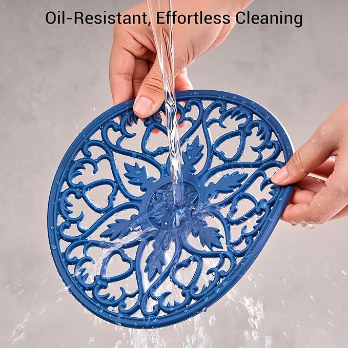 SMARTAKE 6 Set Silicone Trivet Mats for Hot Dishes, Heat Resistant Pots and Pans Holders, Non-Slip Flexible Hot Pads Coasters for Countertops Table, Modern Kitchen Decor Accessories (Navy Blue)