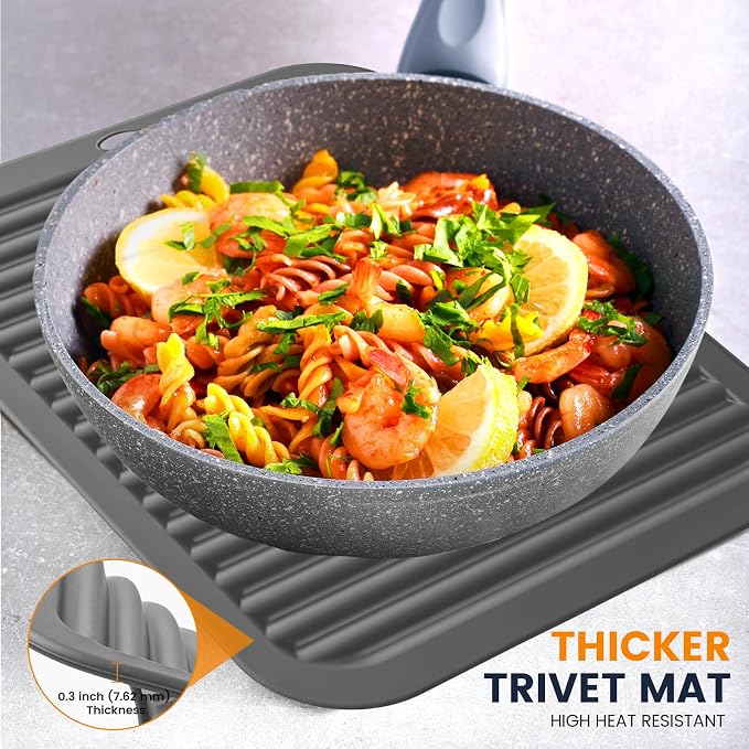 Silicone Trivet Mats 2 Heat Resistant Pot Holders Multipurpose Non-Slip Hot Pads for Kitchen Potholders, Drying mat, Jar Opener, Spoon Holder, Coaster(Dim Grey)