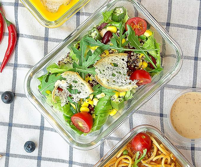 M MCIRCO 8 Pack,30 oz Glass Food Storage Containers with Lids, Gray | Glass Meal Prep Containers,Airtight Lunch Containers with Lids, Microwave, Oven, Freezer and Dishwasher Friendly, BPA Free