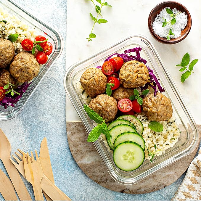 VERONES 10 PACK 22 OZ Glass Meal Prep Containers Set with Lids, White | Airtight Glass Lunch Containers Set, Glass Food Storage Containers, for Microwave, Oven, Freezer & Dishwasher Friendly