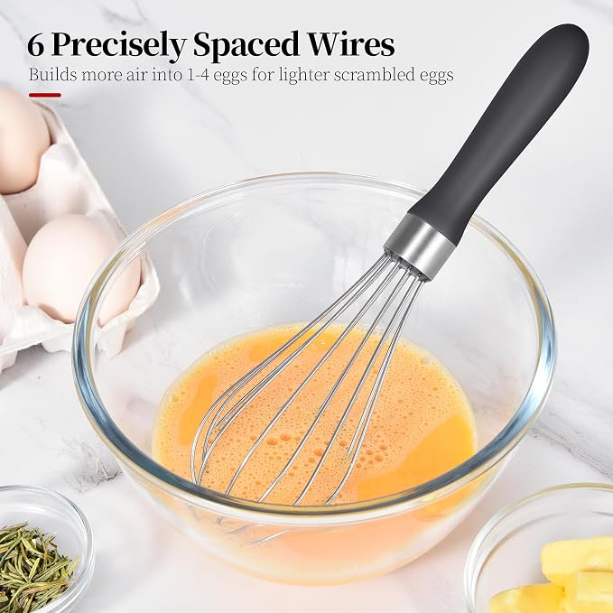 18/8 Stainless Steel Balloon Whisk for Cooking (Small, Black) | Heavy Duty Metal Kitchen Wire Whisker Wisking Tool Egg Beater Hand Mixer for Mixing Baking Beating Stirring Sauce Flour