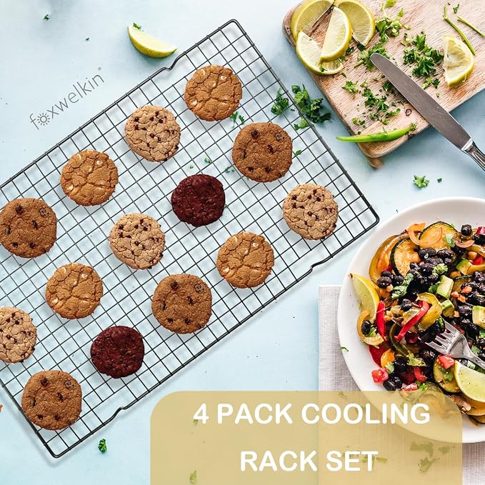 Baking Rack Cooling Rack,Size 16"x 10" Cool Cookies Cakes Breads Heavy Duty Commercial Quality Wire Rack (4 pack)
