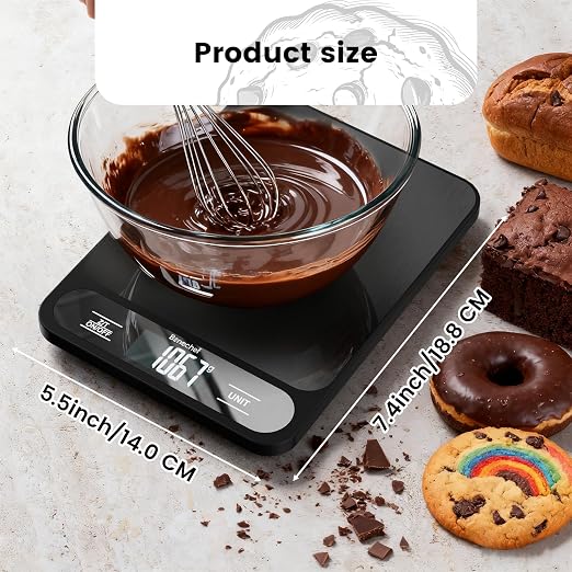 Food Scale, 22lb Ultra-Thin Digital Kitchen Scale, 1g/0.05oz Accuracy Ideal for Baking, Cooking, and Weight Loss Features 6 Measurement Units and LCD Display,Black,Easy to Clean, Batteries Included