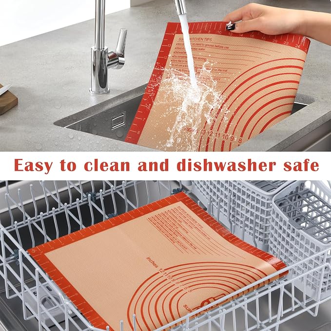 Non-slip Silicone Pastry Mat Extra Large Measurements 16''x 26'' Baking Mat | Silicone Baking Mat Counter Mat Dough Rolling Oven Liner Fondant/Pie Crust Sourdough Bread Supplies Folksy Super Kitchen Red
