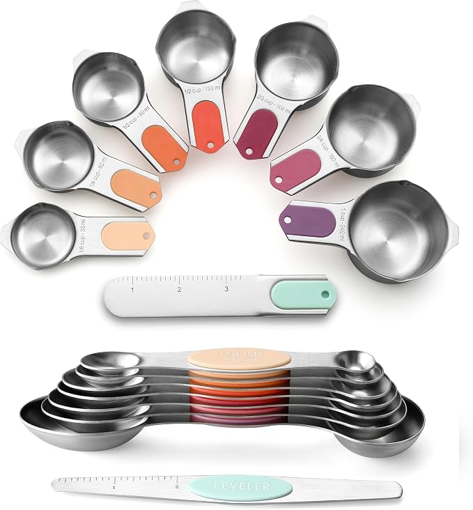 Spring Chef 16 Magnetic Measuring Cups & Spoons, Patented, Desert Sunset | Nesting Stainless Steel Measuring Cups & Heavy Duty Metal Measuring Spoons with Levelers for Dry & Liquid Ingredients