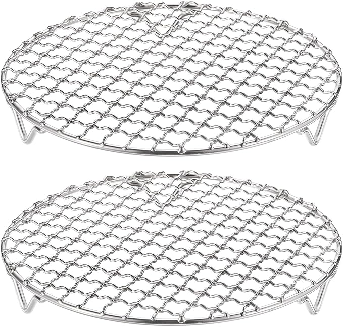 HARFINGTON 2pcs Round Cooking Rack 7.5-inch 201 Stainless Steel Cross Wire Barbecue Grill Net with 20mm Legs for Cooking Baking Steaming BBQ