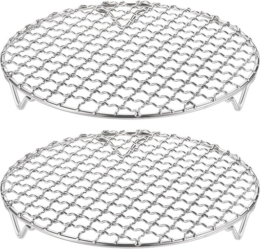 HARFINGTON 2pcs Round Cooking Rack 7.5-inch 201 Stainless Steel Cross Wire Barbecue Grill Net with 20mm Legs for Cooking Baking Steaming BBQ