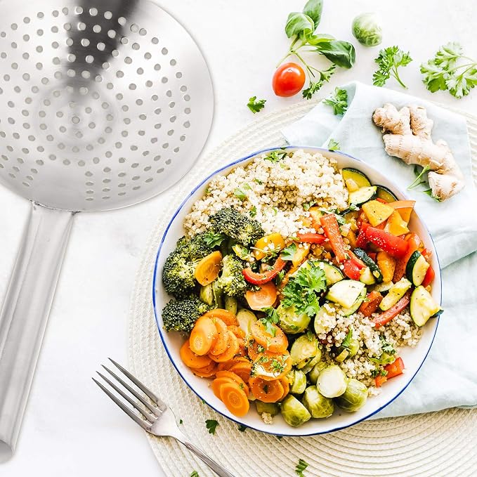 Cabilock Colander Wire Skimmer Strainer Ladle 22cm Skimmer Spoon Round Deep Fryer Basket Pasta Spoon Slotted Ladle Kitchen Gadgets for Kids Cooking Protector Stainless Steel Child
