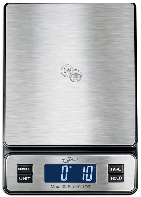 W-2809 90 LB X 0.1 OZ Durable Stainless Steel Digital Postal Scale, Shipping Scale With AC adapter, 1 Pack