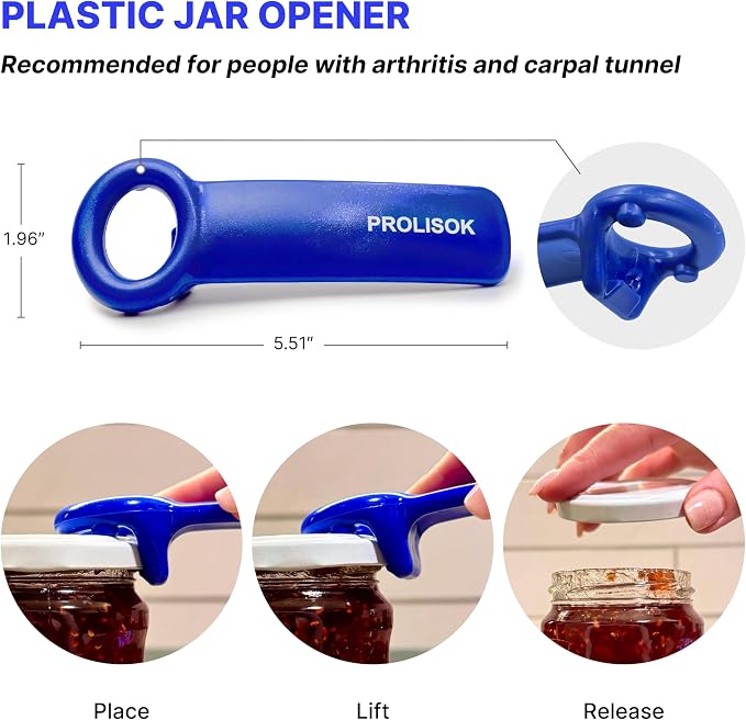 Jar Opener for Seniors with Arthritis, Plastic Jar Lid Opener for Weak Hands, Jar Opener Tool 5.5 inch – Blue & Red
