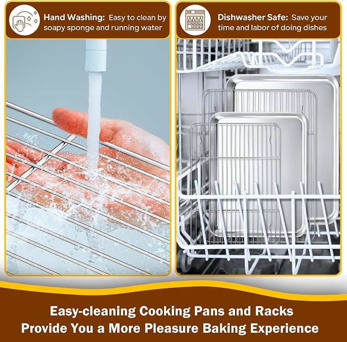 P&P CHEF 16 + 12.5 Inch Baking Sheet with Rack Set, Pans with Flat Racks | 2 Baking Sheets + 2 Cooling Wire Racks, Dishwasher & Oven Safe, Non-toxic & Lasting Use, Fit for Regular Oven