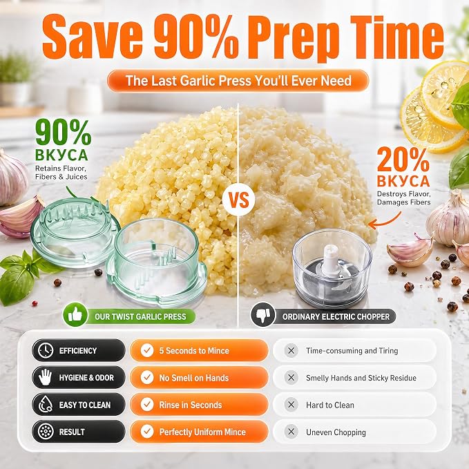 Li&Zhao Effortless Twist-to-Mince Garlic Crusher-Manual Garlic Twister Quick Rotary Action for Garlic Ginger Chili, Includes 2 Silicone Peelers, Easy Use Dishwasher Safe (Light Green)