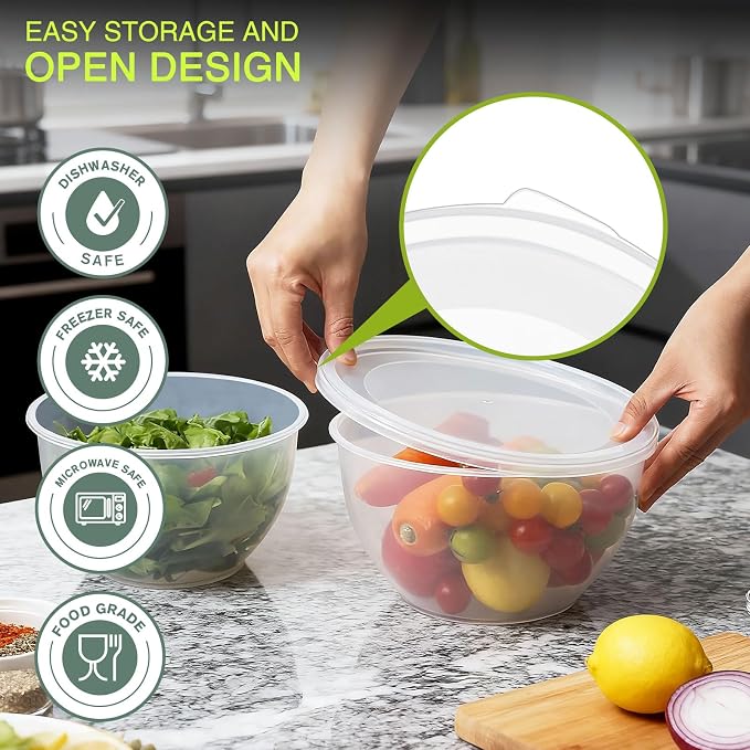 Greentainer Plastic Mixing Bowls with Lids Set for Kitchen, 5 Set Nesting Bowls for Mixing, Baking, Prepping, Cooking and Serving Food, Mixing Bowls Dishwasher, Microwave Safe