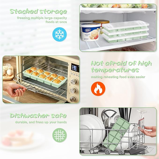 Doasuwish Ice Cube Trays with Lid, 3 Pack 10 Cubes 2 Tbsp. Silicone Ice Cube Trays for Freezer, Perfect for Freezing and Storing Ice Cubes, Chocolates, Sauces, Juices, Fruit Purees and More, BPA Free