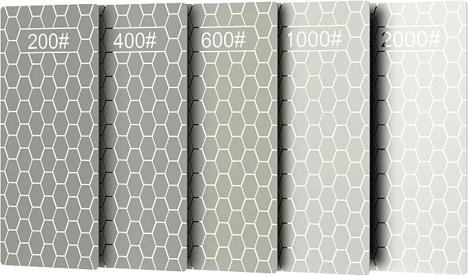 5 PCS Diamond Knife Sharpening Stones Set, 6×2.5" Diamond Sharpening Plates with Honeycomb Surface Plate for Scissors Knives Kitchen Tools, 200# 400# 600# 1000# 2000# Grit