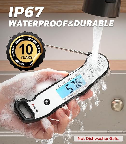 Atogou Professional Meat Thermometer Digital, Silver | <1 Sec Instant Read & ±0.5℉ Accuracy, IP67 Waterproof, Thermocouple Sensor Probe, for Kithchen, BBQ, Grill for Men Him Dad