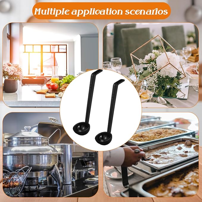 Tioncy 20 Pcs 1 oz Plastic Small Ladles with 8 Inches Long Handle, Mini Ladle for Serving Salsa Sauce Dressing Punch Bowl Sauces and Toppings (Black)