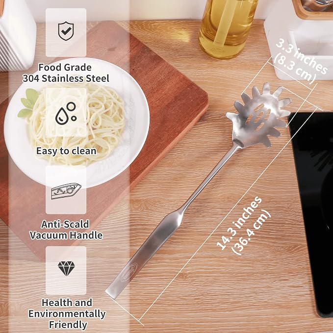 Newness Slotted Spon and Spaghetti Server, [Rustproof, Integral Forming, Durable] 304 Stainless Steel, with Vacuum Ergonomic Handle, Comfortable Grip Design