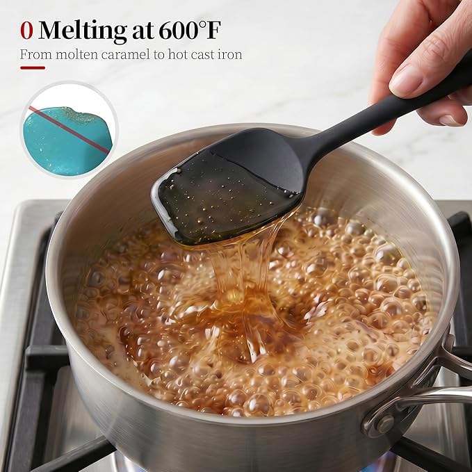 600ºF Heat Resistant Silicone Spoon Spatula for Cooking, Black | High Heat Food Safe Seamless Kitchen Spoonula Scraper for Baking Mixing Scraping Stirring Egg Nonstick Cookware Pan Bowl