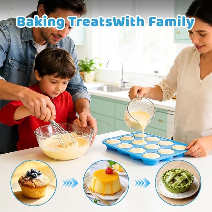 2Pack Silicone Muffin Pans with Metal Reinforced Frame,12 Cup Regular Size Silicone Cupcake Pan,Muffin Tin,Nonstick Cupcake Baking Molds for Muffins,Cupcakes,Egg Bites,BPA Free (2Pack Blue)