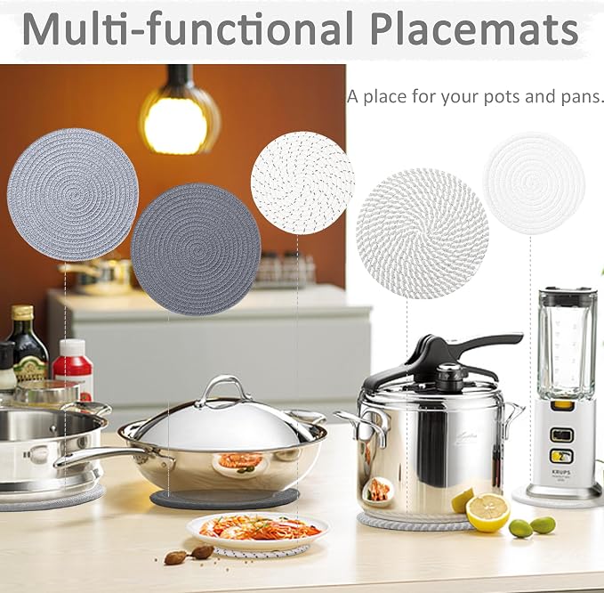 5Pcs 10in and 7in Trivet Mats Set for Hot Dishes, Cotton Heat Resistant Hot Pads Set for Kitchen Counter, Table (5 Pack)